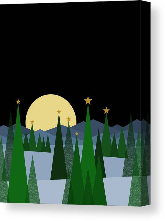 Winter Night Full Moon Canvas Print featuring the digital art Winter Night Full Moon by Val Arie