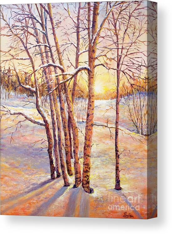 Winter Canvas Print featuring the painting Winter Trees Sunrise by Lou Ann Bagnall
