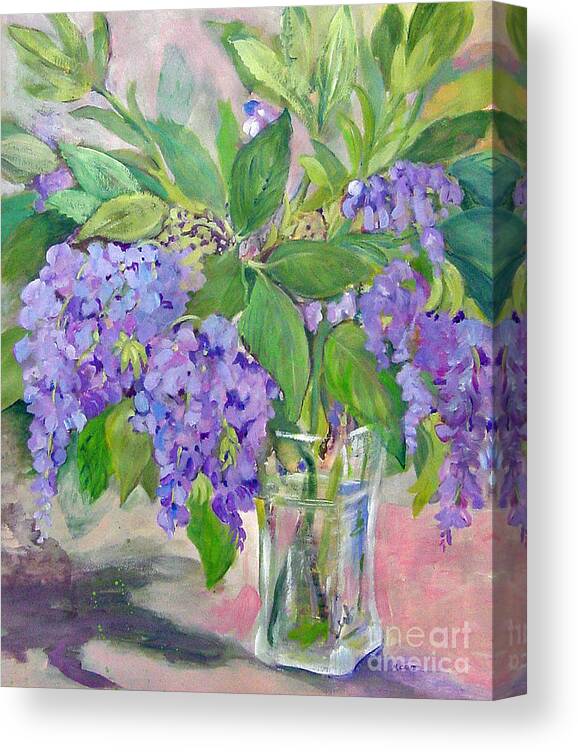 Floweres Canvas Print featuring the painting Wisteria by Mafalda Cento