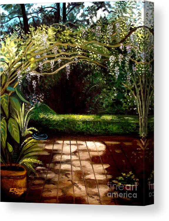 Landscape Canvas Print featuring the painting Wisteria Shadows by Elizabeth Robinette Tyndall