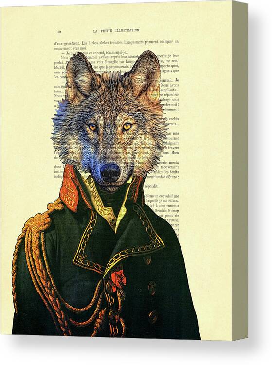 Wolf Canvas Print featuring the digital art Wolf portrait illustration by Madame Memento
