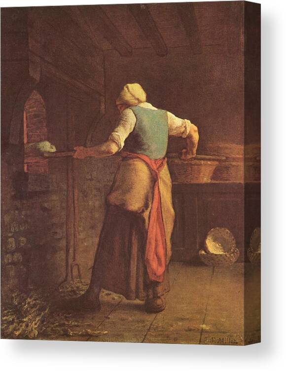 Woman Baking Bread - Jean-francois Millet Canvas Print featuring the painting Woman baking bread by MotionAge Designs