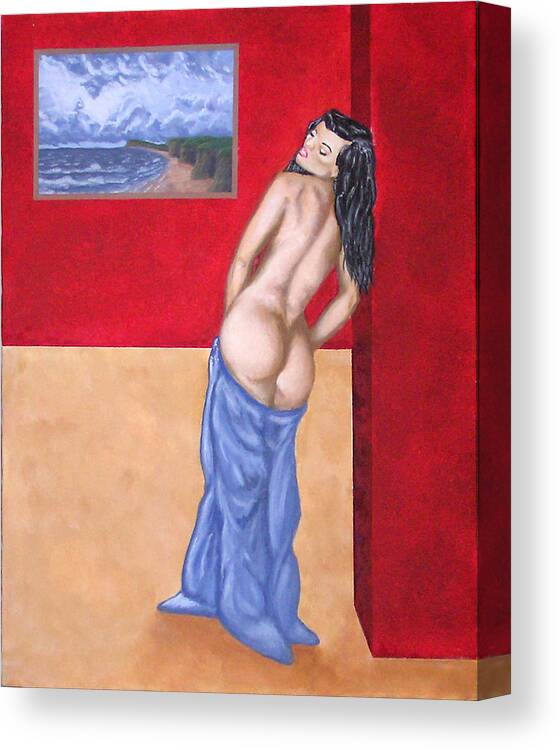 Nude Canvas Print featuring the painting Woman in blue robe by Adam Johnson