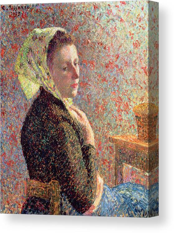 Woman Canvas Print featuring the painting Woman wearing a green headscarf by Camille Pissarro