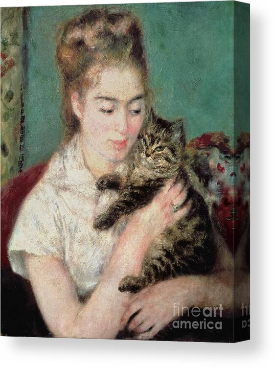Woman With A Cat Canvas Print featuring the painting Woman with a Cat by Pierre Auguste Renoir