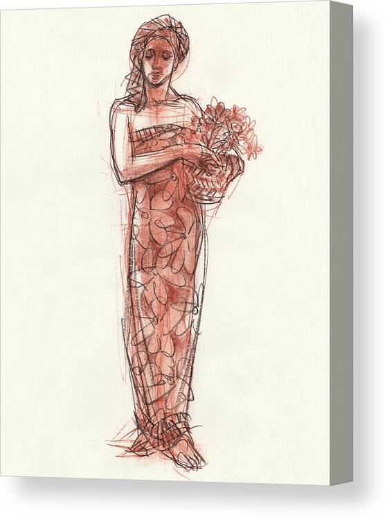 Figure Drawing Canvas Print featuring the drawing Woman With Turban by Judith Kunzle