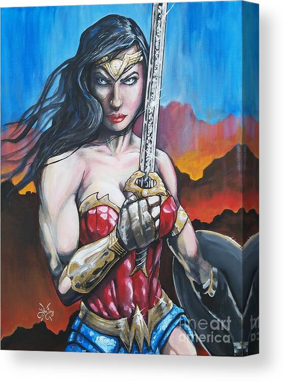 Wonder Woman Canvas Print featuring the painting Wonder Woman by Tyler Haddox