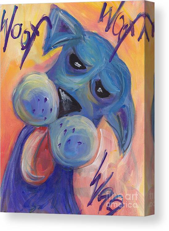 Cartoon Canvas Print featuring the painting Woof Woof Wag by Robin Wiesneth