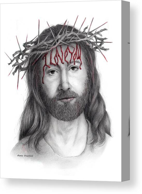Jesus Christ Canvas Print featuring the drawing Written In Red by Mamie Greenfield