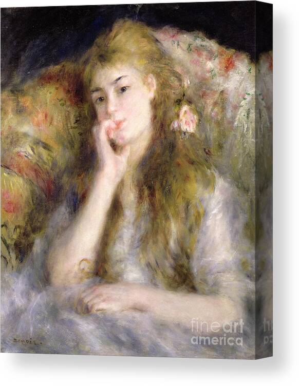 Pierre Auguste Renoir Canvas Print featuring the painting Young Woman Seated by Pierre Auguste Renoir