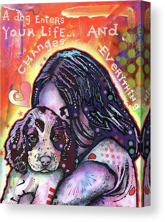 A Dog Changes Everything Canvas Print featuring the mixed media A Dog Changes Everything by Dean Russo