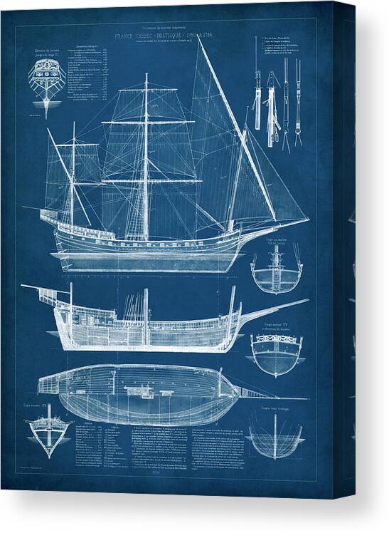 Home Canvas Print featuring the painting Antique Ship Blueprint I by Vision Studio