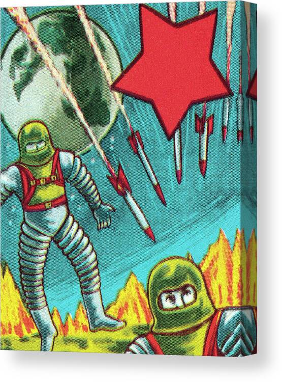 Adventure Canvas Print featuring the drawing Astronauts in Outer Space by CSA Images
