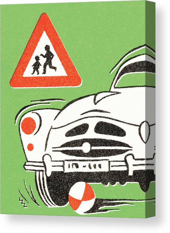 Accident Canvas Print featuring the drawing Child's ball goes under car #1 by CSA Images