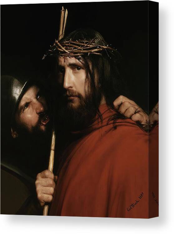 Jesus Canvas Print featuring the painting Christ With Mocking Soldier by Carl Bloch