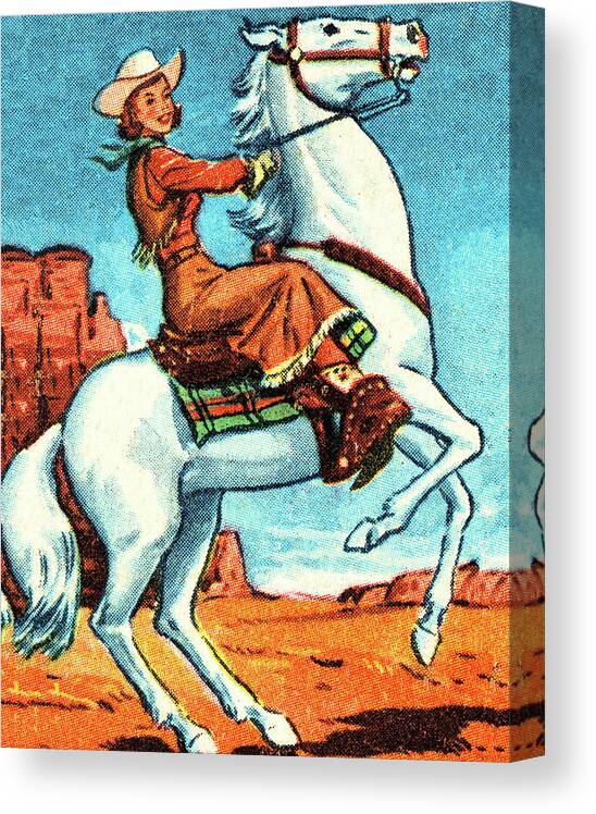 Accessories Canvas Print featuring the drawing Cowgirl on a Horse #1 by CSA Images