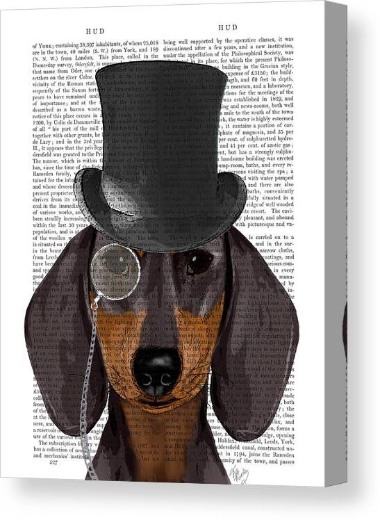Steampunk Canvas Print featuring the painting Dachshund, Formal Hound And Hat #1 by Fab Funky
