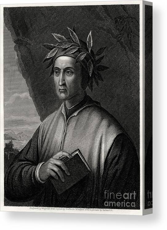 Engraving Canvas Print featuring the drawing Dante Alighieri, Italian Poet, 19th #1 by Print Collector