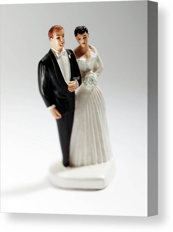 Apparel Canvas Print featuring the drawing Figurine of a Wedding Couple Cake Topper #1 by CSA Images