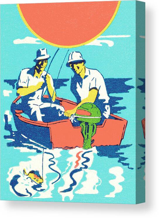 Activity Canvas Print featuring the drawing Fishermen #1 by CSA Images