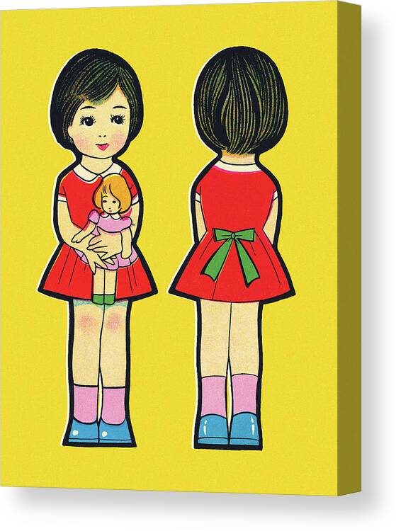 Apparel Canvas Print featuring the drawing Girl Front and Back #1 by CSA Images