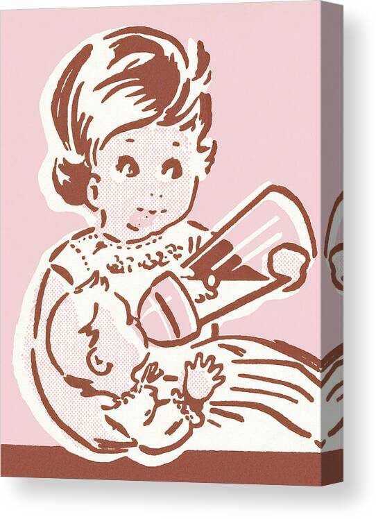 Baby Canvas Print featuring the drawing Girl with doll by CSA Images