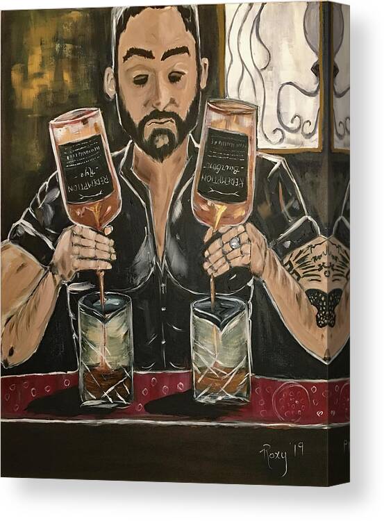 Bartender Canvas Print featuring the painting He's Crafty featuring Mark by Roxy Rich