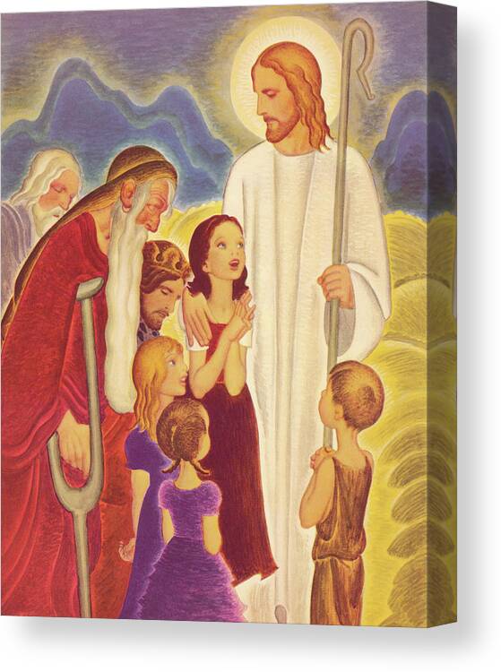 Adult Canvas Print featuring the drawing Jesus With Children and The Eldery #1 by CSA Images