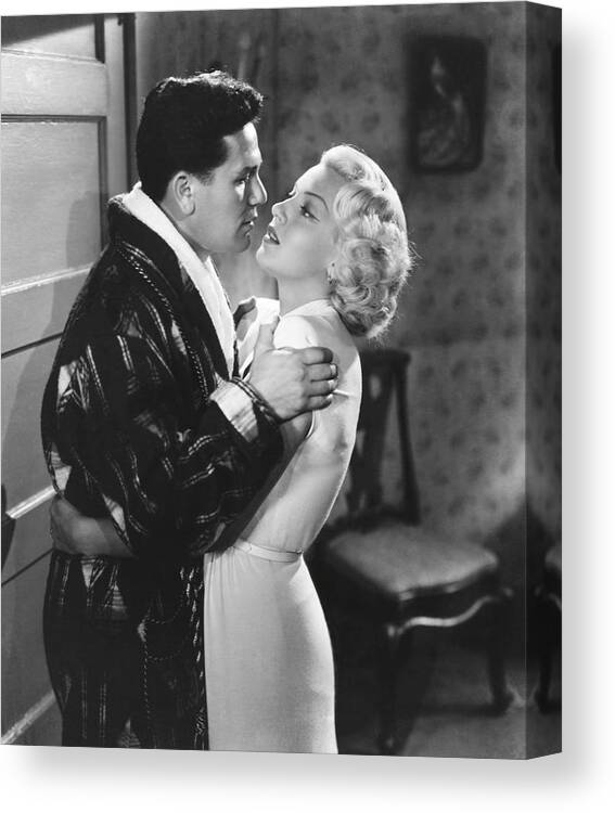 John Garfield Canvas Print featuring the photograph LANA TURNER and JOHN GARFIELD in THE POSTMAN ALWAYS RINGS TWICE -1946-. #1 by Album