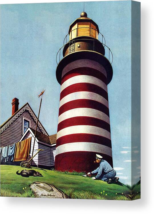 Clotheslines Canvas Print featuring the drawing Lighthouse Keeper #1 by Stevan Dohanos