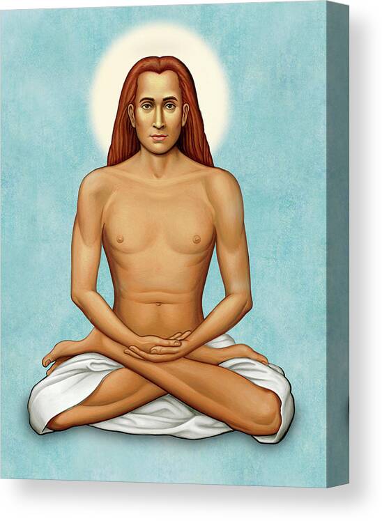 Guru Canvas Print featuring the painting Mahavatar Babaji On Blue by Sacred Visions