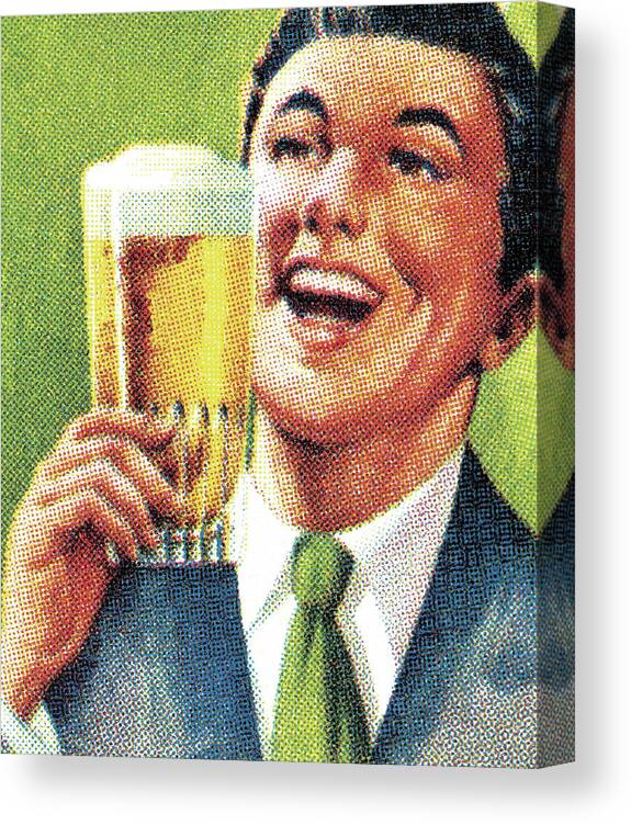 Adult Canvas Print featuring the drawing Man Drinking a Beer #1 by CSA Images