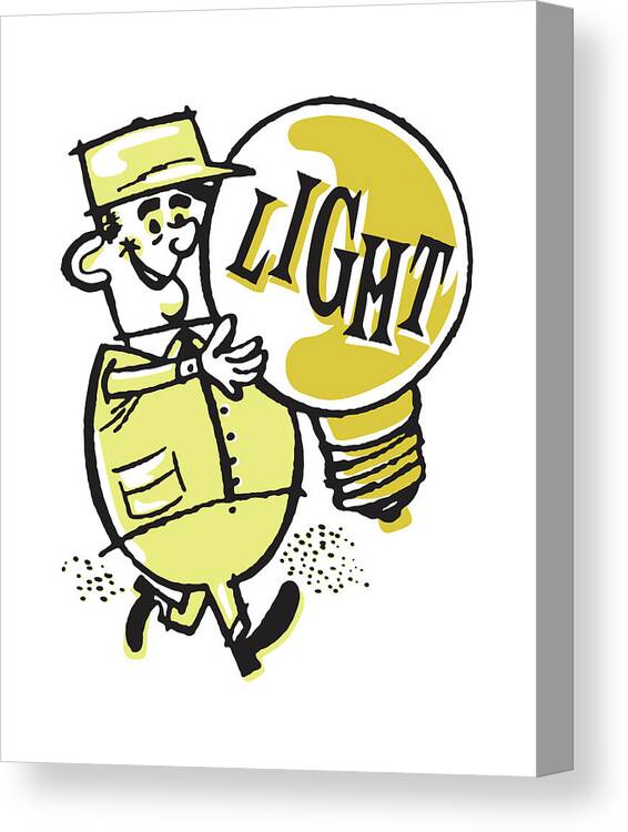 Accessories Canvas Print featuring the drawing Man with Oversize Light bulb with the Word Light #1 by CSA Images