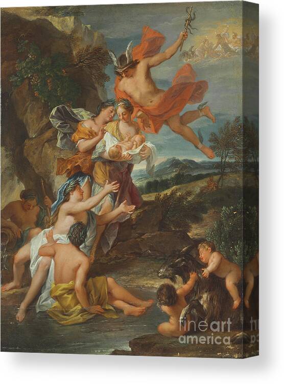 Baby Canvas Print featuring the painting Mercury Entrusting The Infant Bacchus To The Nymphs Of Nysa by Nicolas Bertin