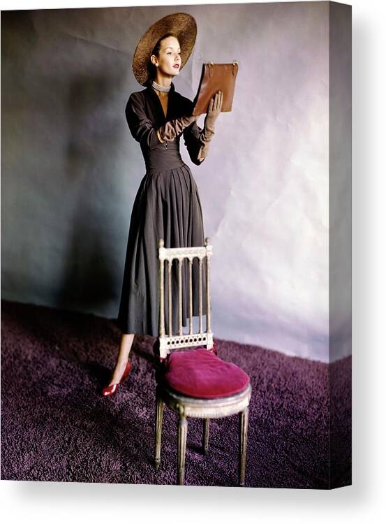 Accessories Canvas Print featuring the photograph Model In A Claire Mccardell Dress by Horst P. Horst