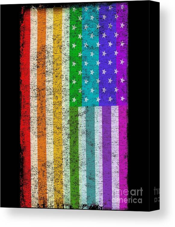 Cool Canvas Print featuring the digital art Rainbow Us Flag #1 by Flippin Sweet Gear