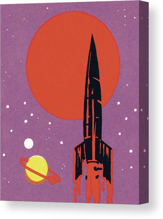 Blastoff Canvas Print featuring the drawing Rocket in Outer Space #1 by CSA Images