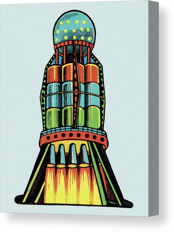 Blastoff Canvas Print featuring the drawing Rocket Launch by CSA Images