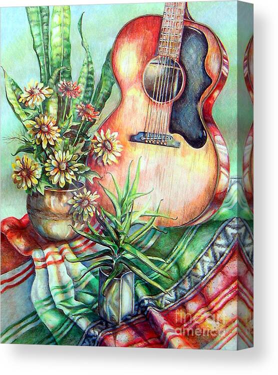 Gibson Guitar Canvas Print featuring the painting Room for Guitar by Linda Shackelford