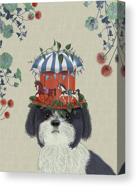 Steampunk Canvas Print featuring the painting Shih Tzu Milliners Dog #1 by Fab Funky