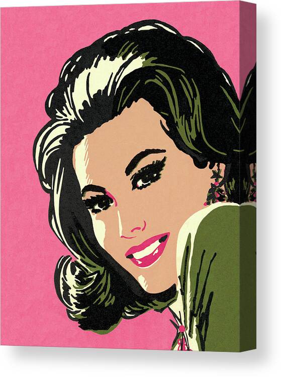 Adult Canvas Print featuring the drawing Smiling Dark Haired Woman #1 by CSA Images