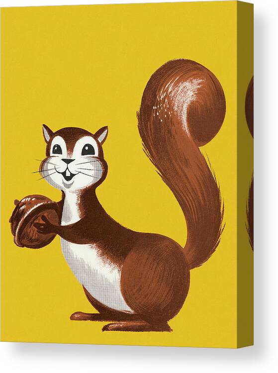 Animal Canvas Print featuring the drawing Squirrel Holding a Nut #1 by CSA Images