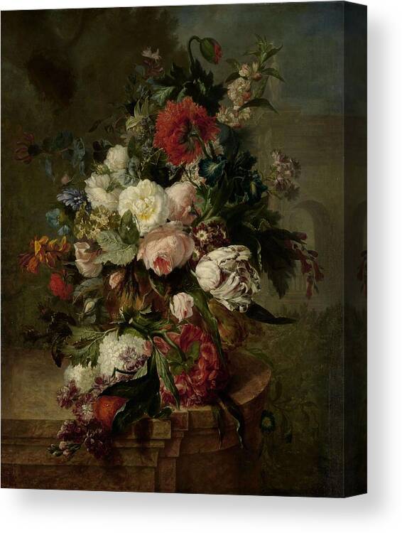 Canvas Canvas Print featuring the painting Still Life with Flowers. #1 by Harmanus Uppink