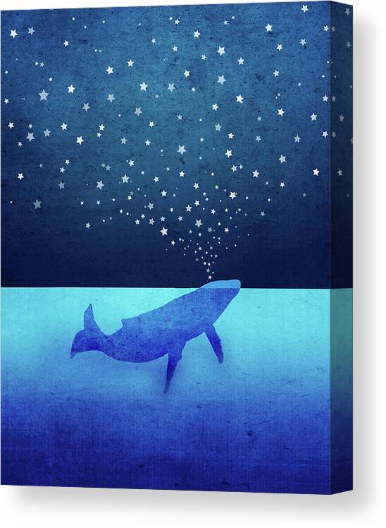 Whale Canvas Print featuring the digital art Whale Spouting Stars #1 by Laura Ostrowski