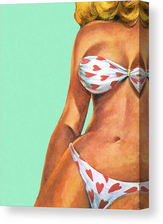 Adult Canvas Print featuring the drawing Woman in Heart Bikini #1 by CSA Images