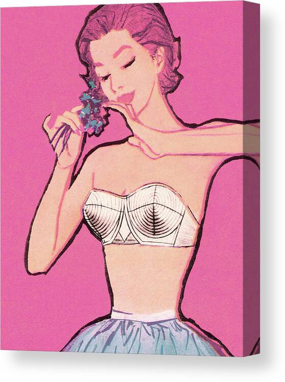 Woman Wearing Bra and Half Slip #1 Canvas Print / Canvas Art by