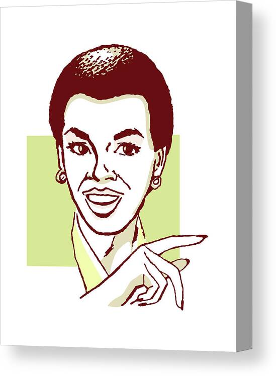 Adult Canvas Print featuring the drawing Woman with Short Afro Pointing #1 by CSA Images