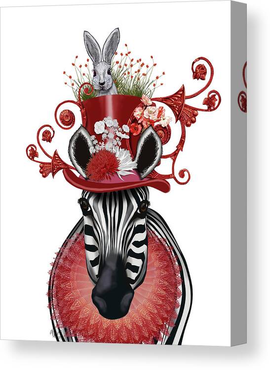 Steampunk Canvas Print featuring the painting Zebra And Bunny Hat #1 by Fab Funky