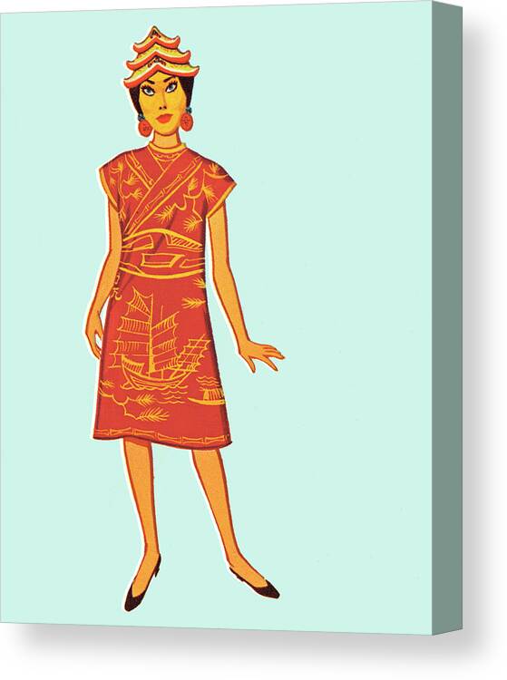 Apparel Canvas Print featuring the drawing Asian woman by CSA Images