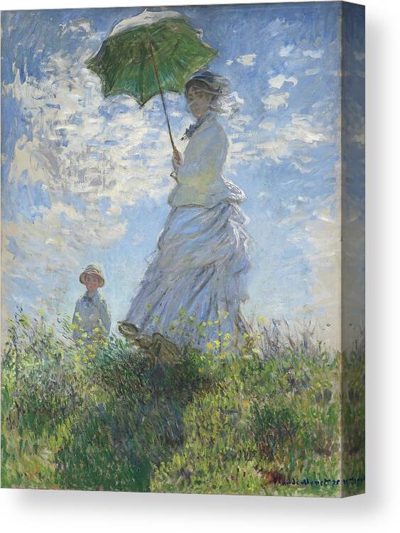 Figurative Canvas Print featuring the painting Woman With A Parasol Madame Monet And Her Son by Claude Monet